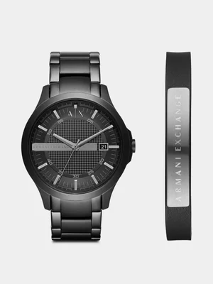 Armani Exchange Black Plated Stainless Steel Watch & Bracelet Set