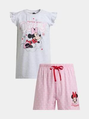 Jet Younger Girls Melange & Pink Minnie Ice Short Pyjama Set