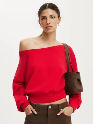 Women's Cotton On Red Relaxed Off Shoulder Sweatshirt
