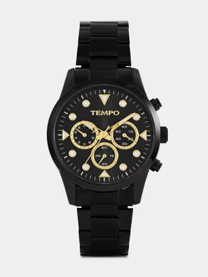 Tempo Black Plated Black Dial Chrono-Look Bracelet Watch 