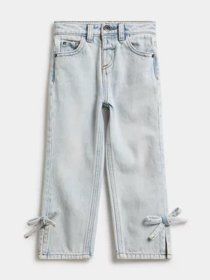 Exact Younger Girl's Light Wash Straight Leg Bow Jeans