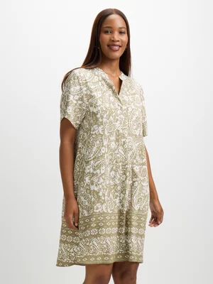 Exact Women's Green & White Paisley Print Tunic Dress