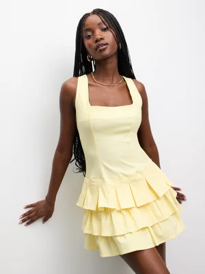 The FIX Women's Lemon Bengaline Bandeau Pleated Dress