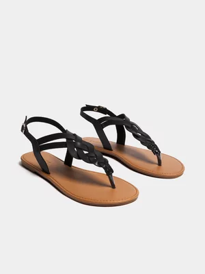 Women's Black Plaited Sandals