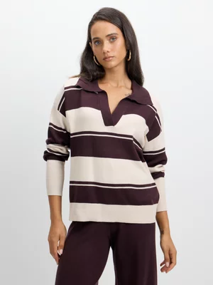Jet Women’s Burgundy Cream Stripe Polo