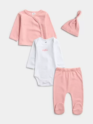 Jet Baby Pink Hello World Waffle 4-Piece Gift Set