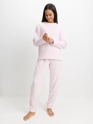 Jet Women's Pink Star Embossed Coral Fleece Pyjama Set