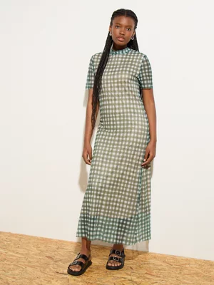 Women's Canvas Mesh Fit & Flare Maxi Dress