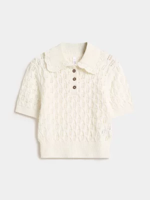 Exact Older Girl's White Short-Sleeve Knit Polo