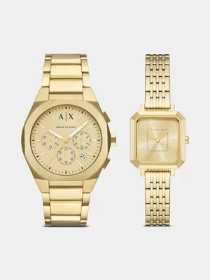 Armani Exchange Gold Plated Stainless Steel His & Hers Watch Set