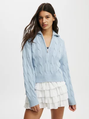 Women's Cotton On Blue Cotton Cable Half Zip Pullover