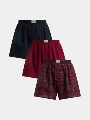 Relay Jeans Men's Floral 3 Pack Burgundy/Navy Boxers