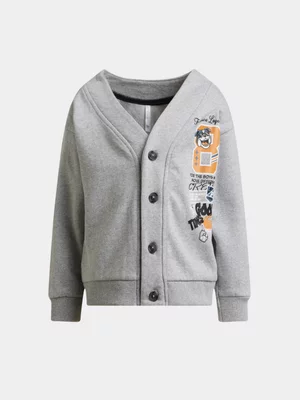 Exact Younger Boy's Grey Graphic Print Cardigan 