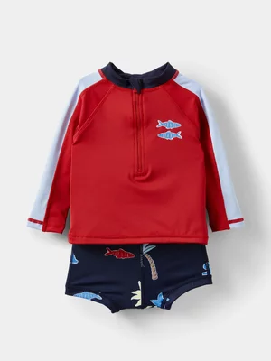 Cotton On Baby Red Kai Rash Vest And Shorties Swim Set