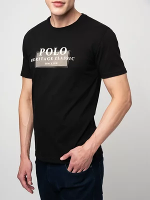 Men's Polo Black Printed Graphic T-Shirt