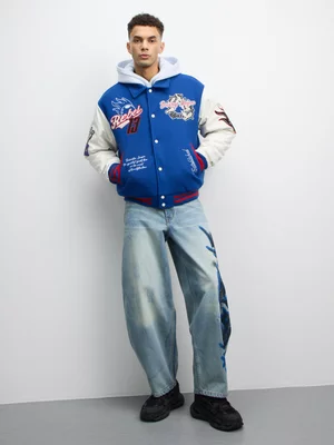 The FIX Men's Royal Blue Graphic Varsity Jacket