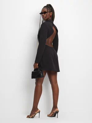 The FIX Women's Black Open Back Blazer Dress