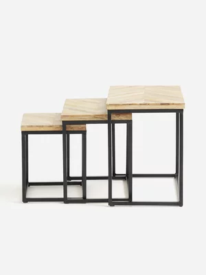 Excellent Houseware Natural Table Set 3Pcs Wood With Metal