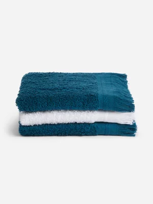 Jet Home Teal Fringe Guest Towel Set