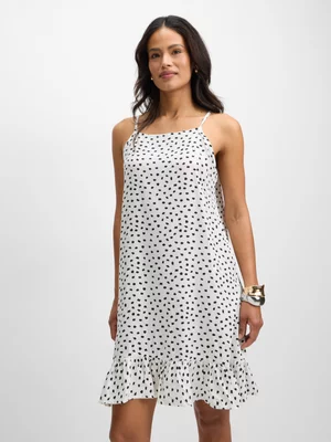 Jet Home Black & White Stencil Strappy Frill Dress 