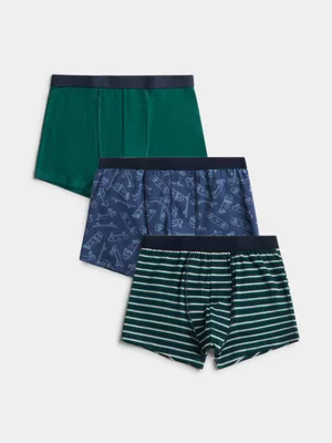 Exact Boys' 3-Pack Skate and Stripe Trunks - Forest/Blue