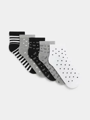 Jet Women’s 5 Pack Fashion Black White Lowcut Socks