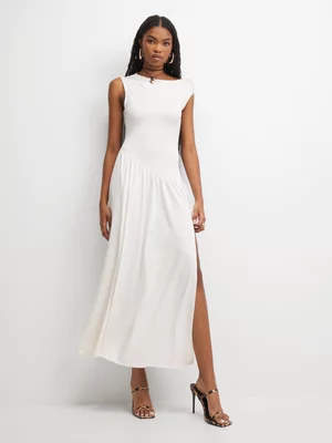 The FIX Women's White Asymmetric Draped Maxi Dress