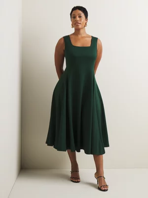 Women's Iconography Knit Fit & Flare Midi Dress Bottle Green