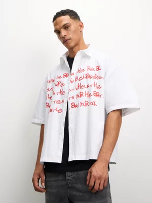 Redbat Men's Graphic Crop White Shirt