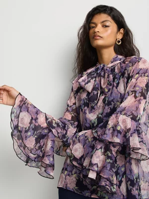 Chiffon Ruffle Sleeve Blouse