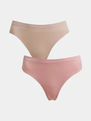Exact Women's Nude & Pink 2-Pack Seamless Thongs
