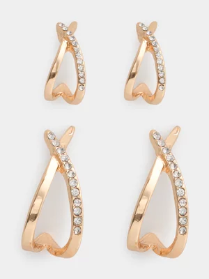 2 Pack Stud Earrings with Diamante Detail