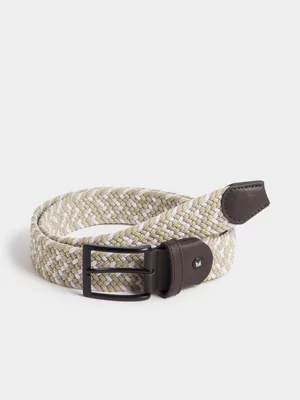 Markham Men's Woven Elastic Ecru Marled Belt
