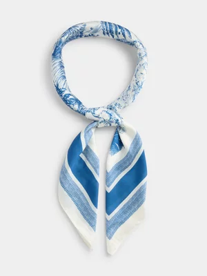 Exact Women's White & Blue Print Satin Scarf