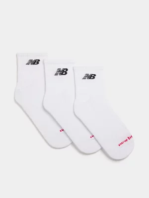 New Balance Unisex 3-Pack Everyday Quarter White Socks