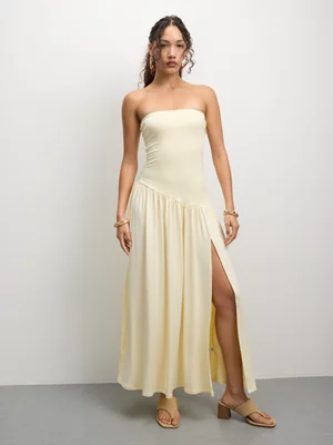 The FIX Women's Yellow Bandeau Dropped Waist Maxi Dress