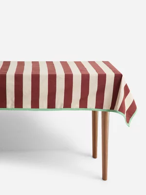 Canvas Striped Table Cloth Rust & Green