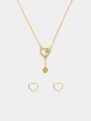 14ct Gold Plated Heart Necklet & Stud Earrings Set 