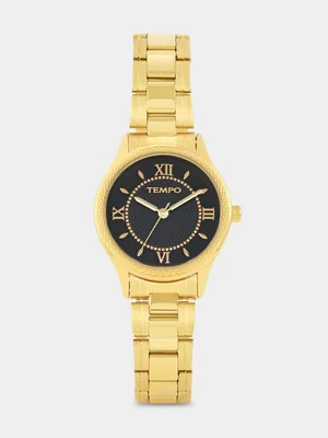 Tempo Gold Plated Black Dial Bracelet Watch 