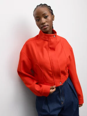 The FIX Women's Tangerine Melton Ovoid Bomber Jacket