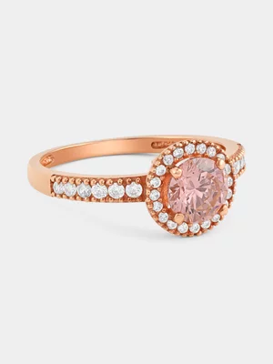 Rose Gold Vintage Pink Cubic Zirconia Halo Ring