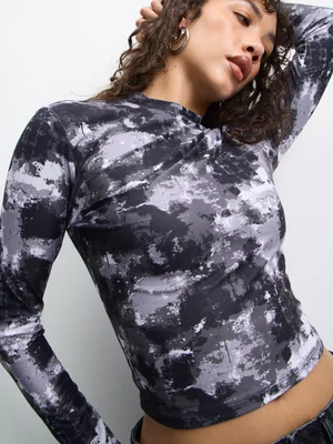 The FIX Women's Charcoal Abstract Camo Top