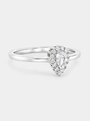 Sterling Silver Cubic Zirconia Pear Halo Promise Ring 