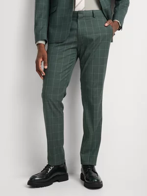 Markham Men’s Slim Fit Windowpane Check Green/Milk Suit Trouser