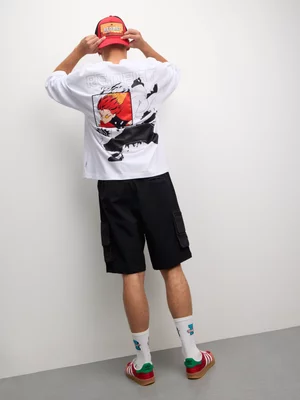 Redbat Men's White Anime Graphic T-Shirt