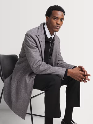 Markham Men's Smart Funnel Neck Twill Weave Grey Coat