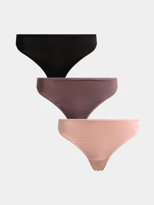 Jet Women's 3 Pack Rose Blush, Taupe and Black Thong