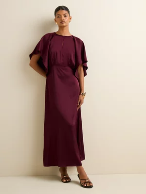 Women's Iconography Fluted Sleeve Satin Maxi Dress Burgundy
