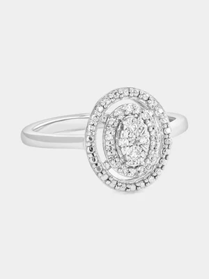 Sterling Silver Diamond Oval Floating Halo Multi-Stone Ring 