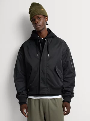 Markham Men's Oversized Fit Black Bomber Jacket